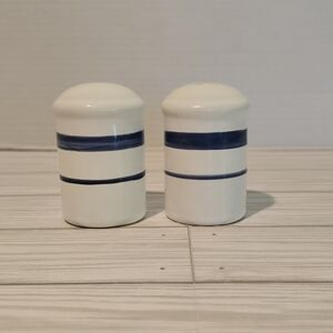 Nautica Portugal Ceramic Salt and Pepper Shakers White With Blue Stripes 3"